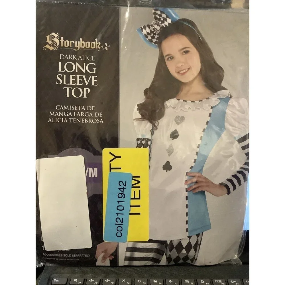 NEW Storybook Dark Alice In Wonderland Girls Long Sleeve‎ Shirt Top Costume S/M